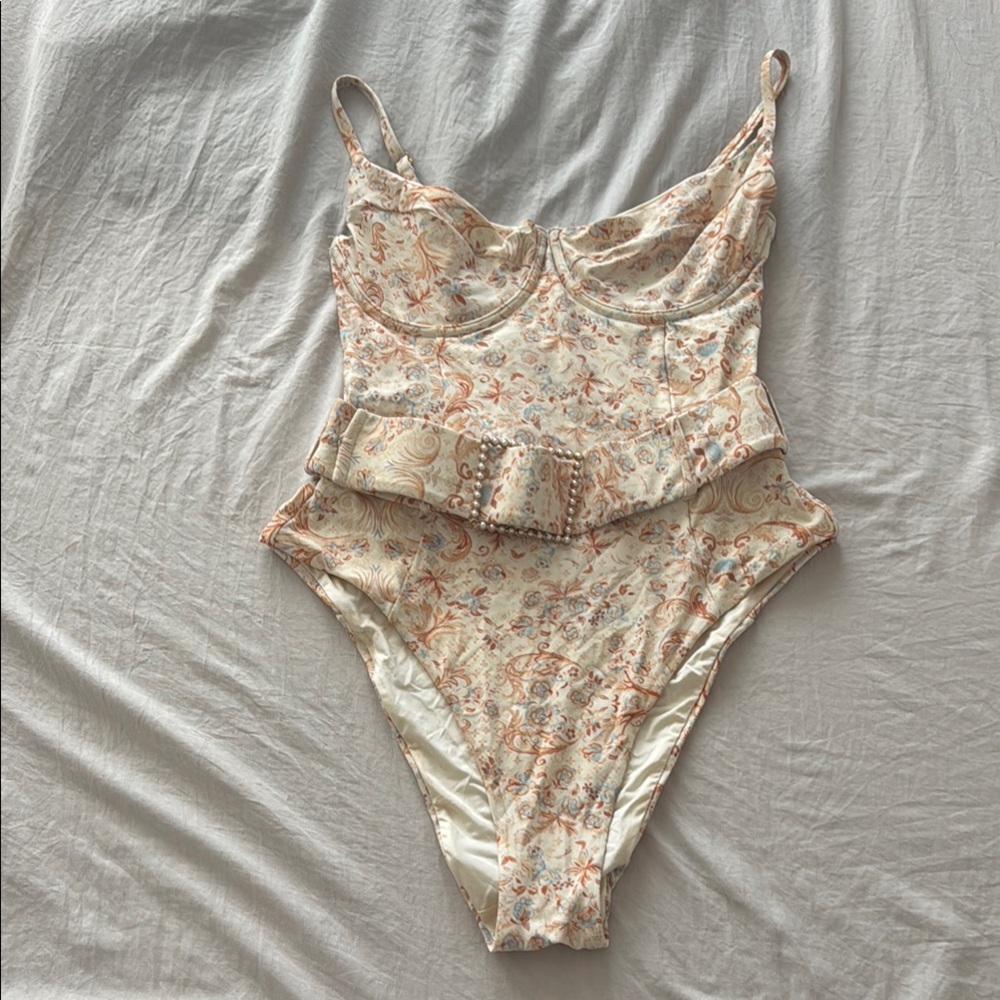 WeWoreWhat Floral One Piece - Cream and Orange